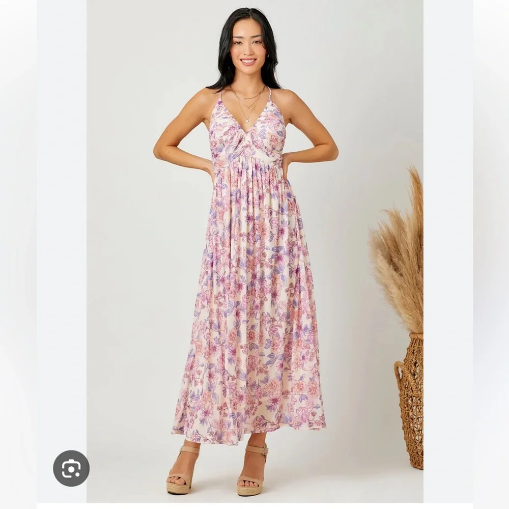Pink Floral Mesh Maternity Maxi Dress - Picture 4 of 7